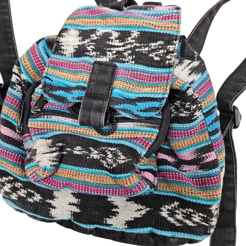Striped Tapestry Mini Backpack Bag‎ Travel Festival Multicolor Boho Bohemian